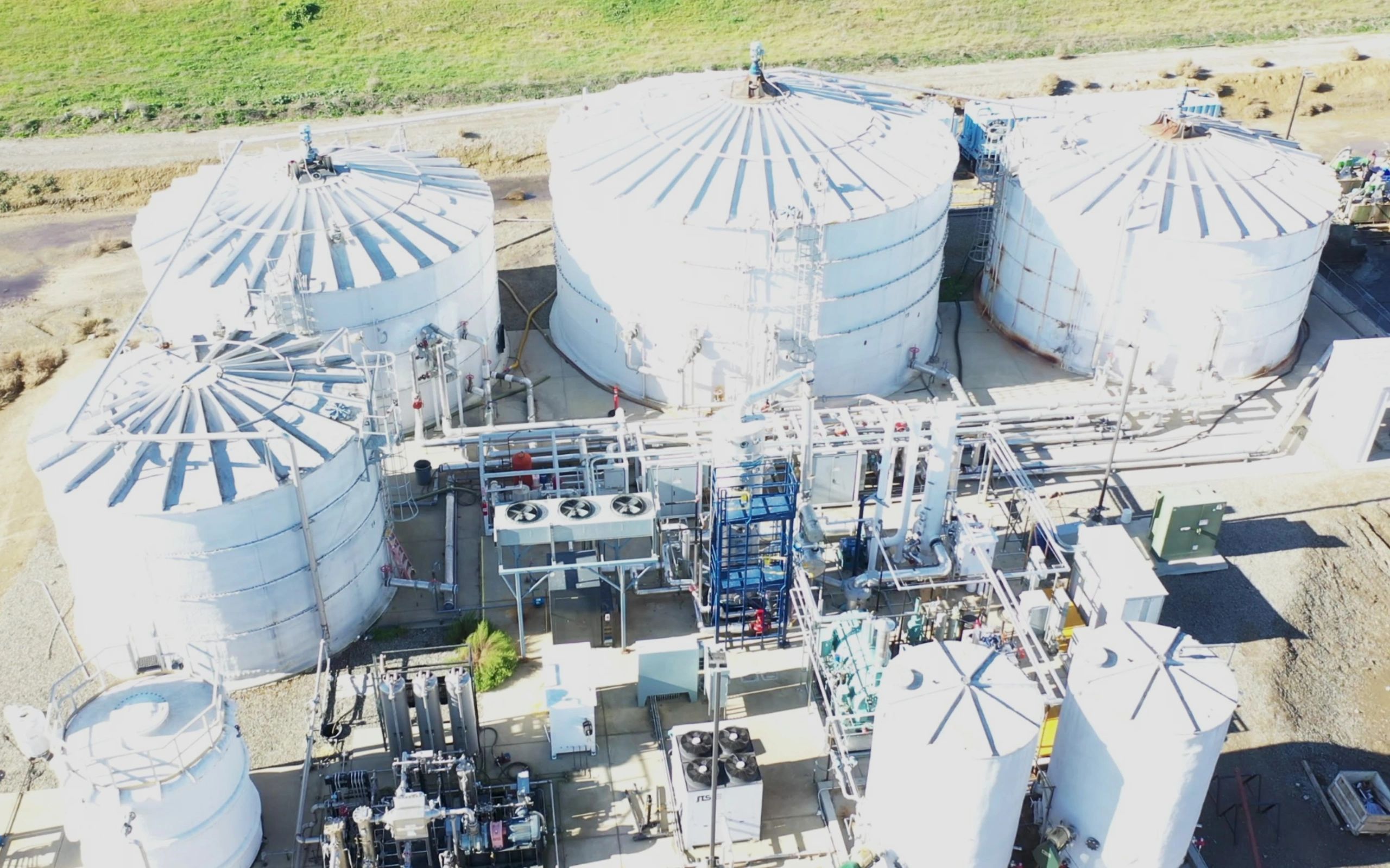 Aerial view of tanks and nutrient recovery equipment.